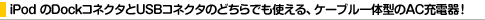 iPod ��Dock�R�l�N�^��USB�R�l�N�^�̂ǂ���ł��g����A�P�[�u����̌^��AC�[�d��I