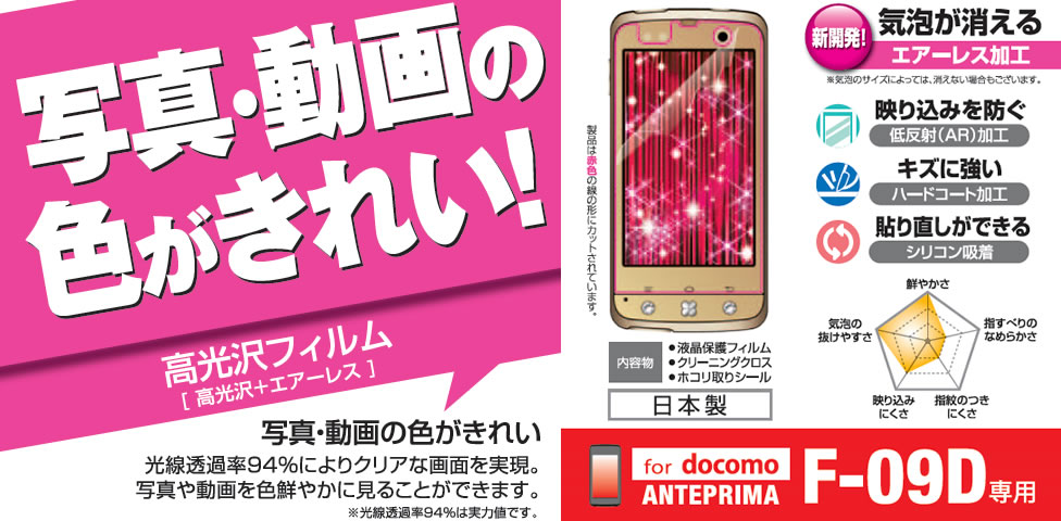 Docomo Anteprima F 09d 富士通製 用フィルム 光沢 Pd F09flag